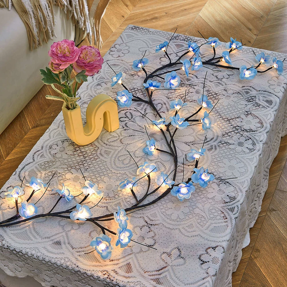 LED Branch Light with Remote Control Artificial Flower Vine Light Bendable DIY Fairy Light USB Plug In for Home Bedroom