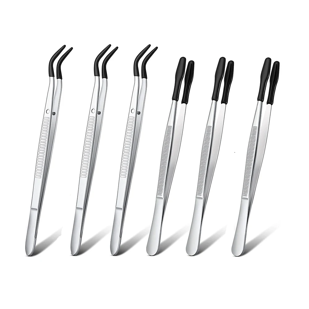 6 Pcs of Rubber Tip Tweezers PVC Silicone Precision Tweezers Laboratory Industrial Hobby Craft Tweezers Tool (Black)