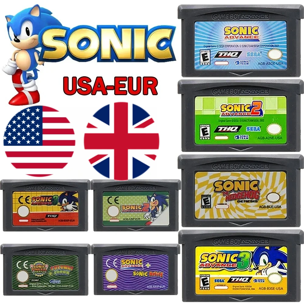 

32-битная электронная игровая карта Sonic GBA США/EUR, английская версия, европейская языковая версия, чернильный картридж в качестве подарка на день рождения для