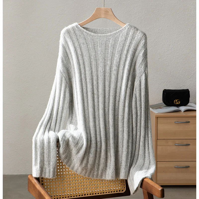 Slouchy Wool Blend Oversize Sweater Boat Neck Pullover Jumper Winter