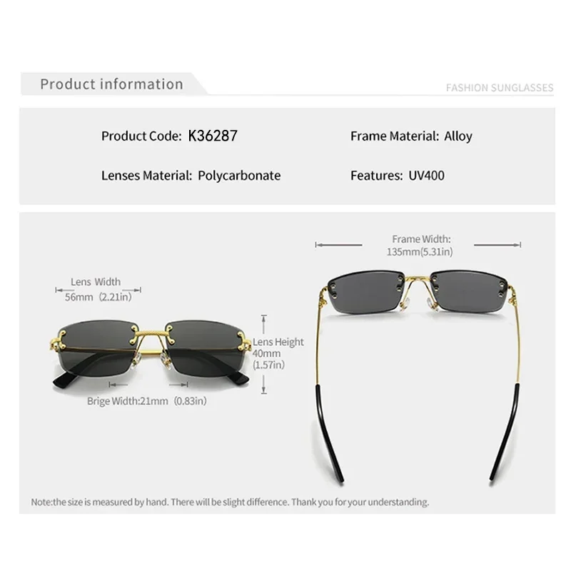 2024 Rimless Square Sunglasses Men Women UV400 Small Gradient Frameless Sun Glasses for Men Popular High Quality Metal Eyewear