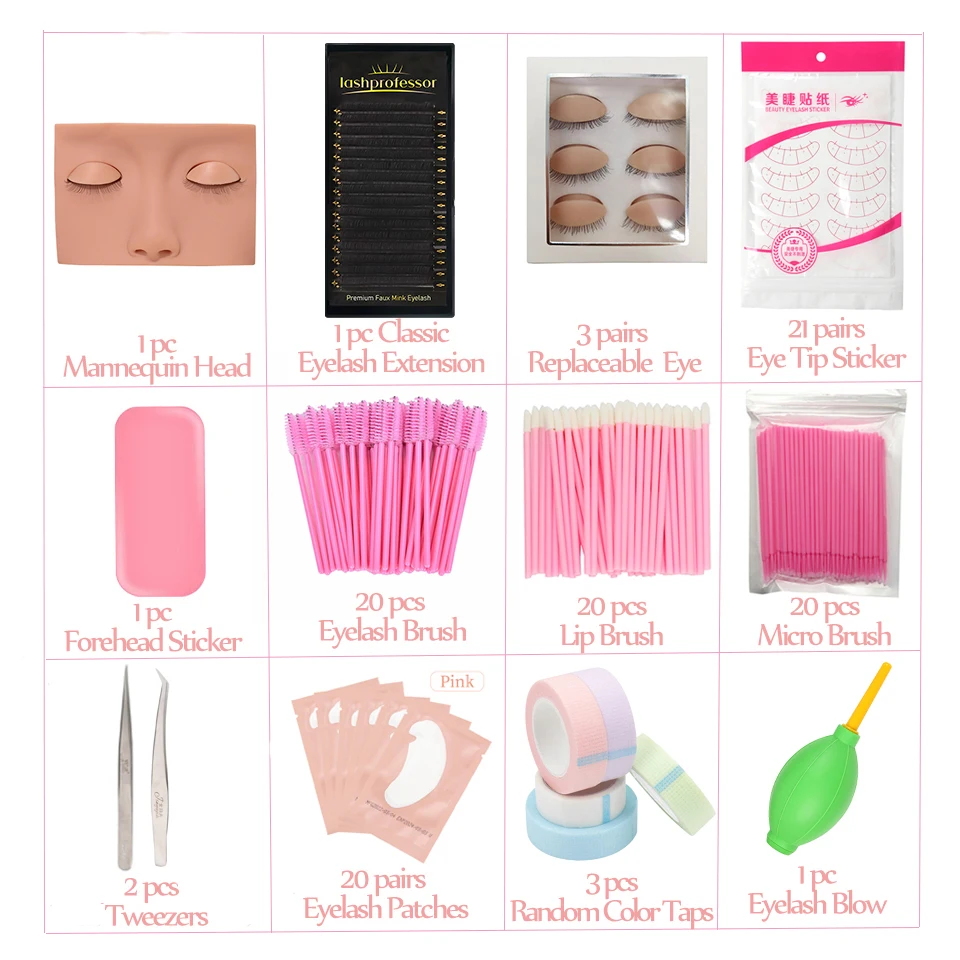 Wimpernverlängerungs-Trainingsset für Anfänger, Übungsmodell, Kopf, Schaufensterpuppe, Augenpads, Pinzette, Bürsten, Make-up-Set, Übungswimpern – Detail 11