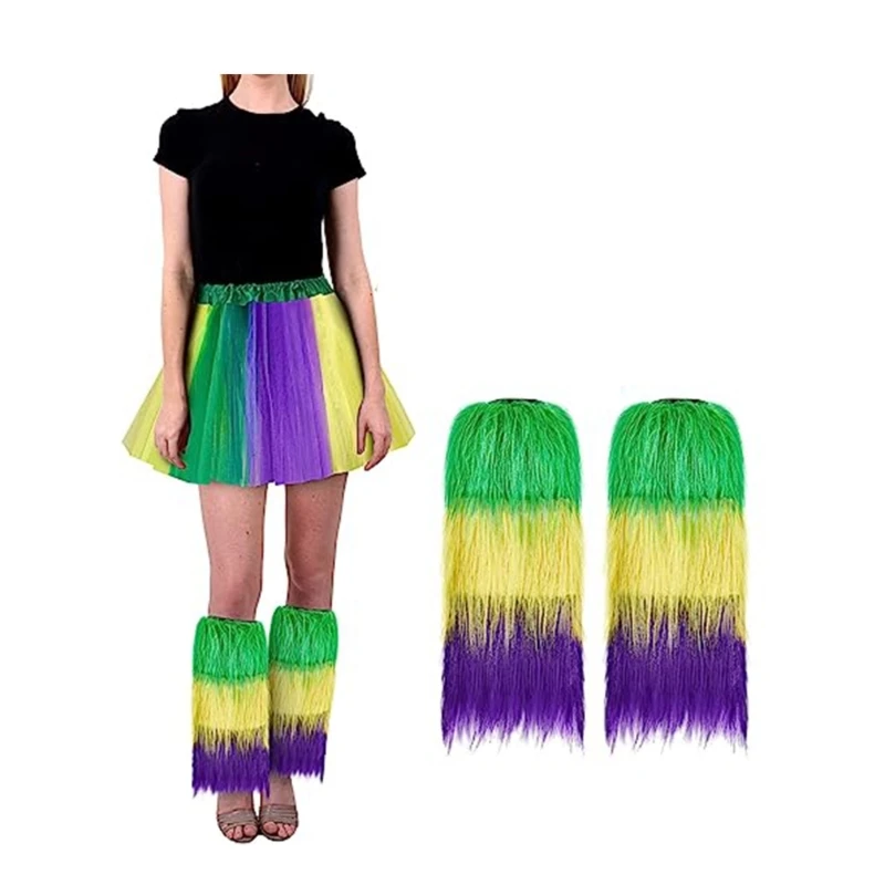 

Fuzzy Faux Furs Leg Warmers Furs Heels Long Boots Cuffs Cover Has Elastic One Pair Carnivals Boot Cover Y2K JK Uniform