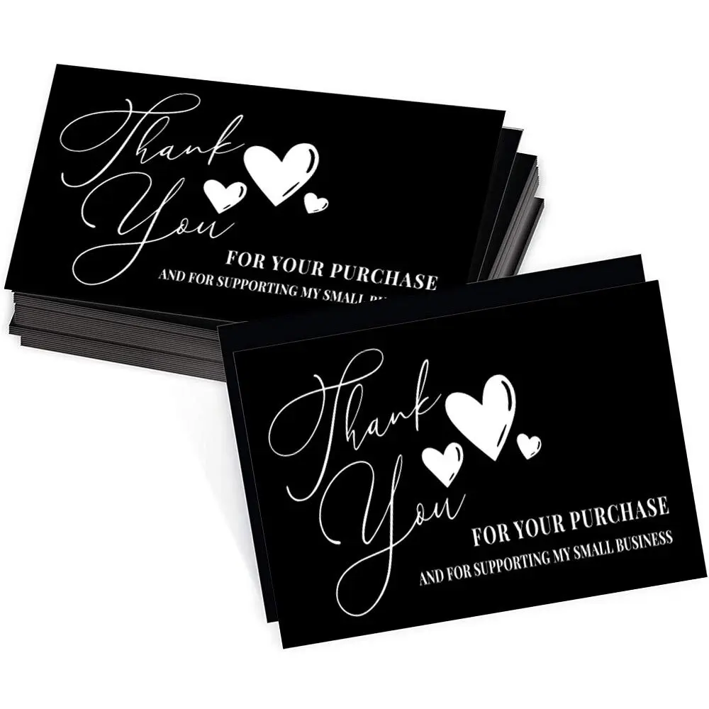 30pcs Black Pink Thank You Cards Greeting Label Tag Packages For Small Business Gift Box Decoration Packaging Supplies Wholesale
