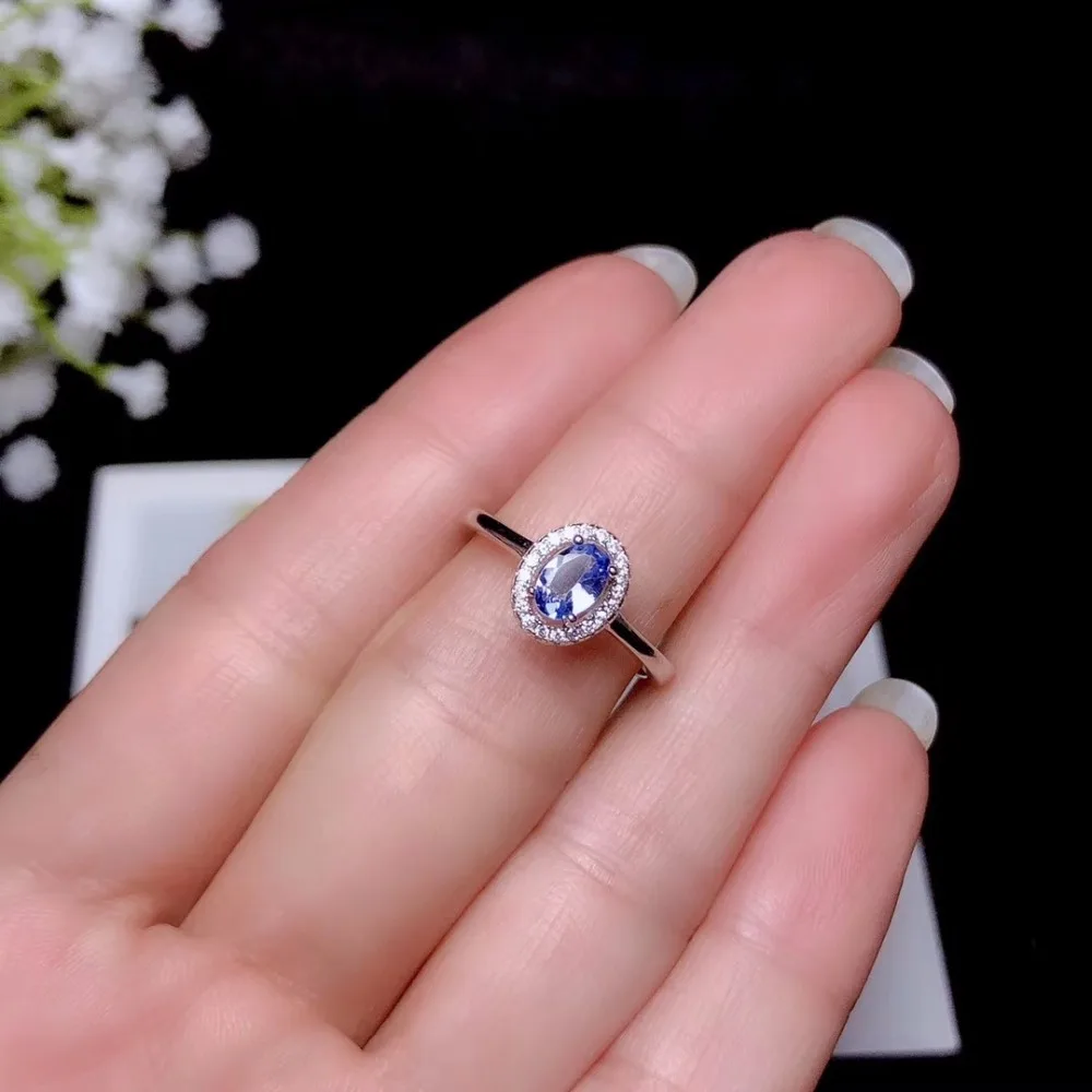 100% Natuurlijke Tanzanite Edelsteen Ring 925 Sterling Zilver, Modieuze Vrouwelijke Bruiloft Engagement Oval Cut 6X4 Mm