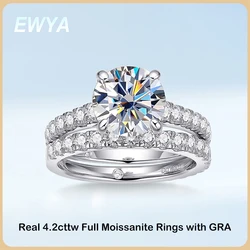 EWYA Luxury 2pcs 4.2cttw Full Moissanite Half Eternity Ring Set For Women S925 Sterling Silver Plated 18K Gold Diamond Rings