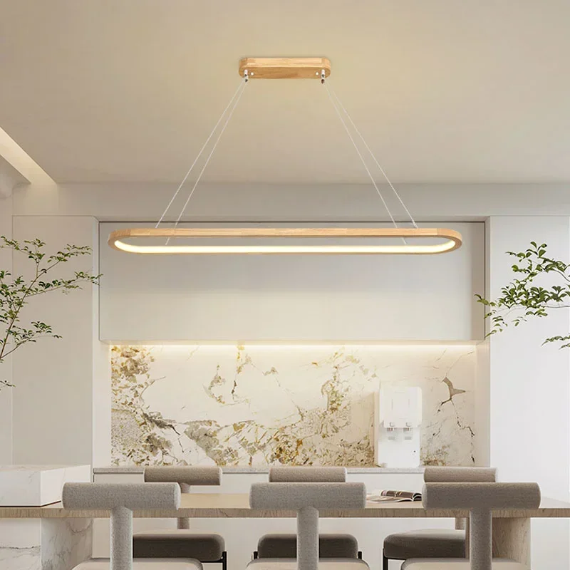 

Pendant Lamp Wood/LED For Dining Room Minimal Home Decor Long Table Ring Kitchen Modern Hanging Chandelier Indoor Light Fixture