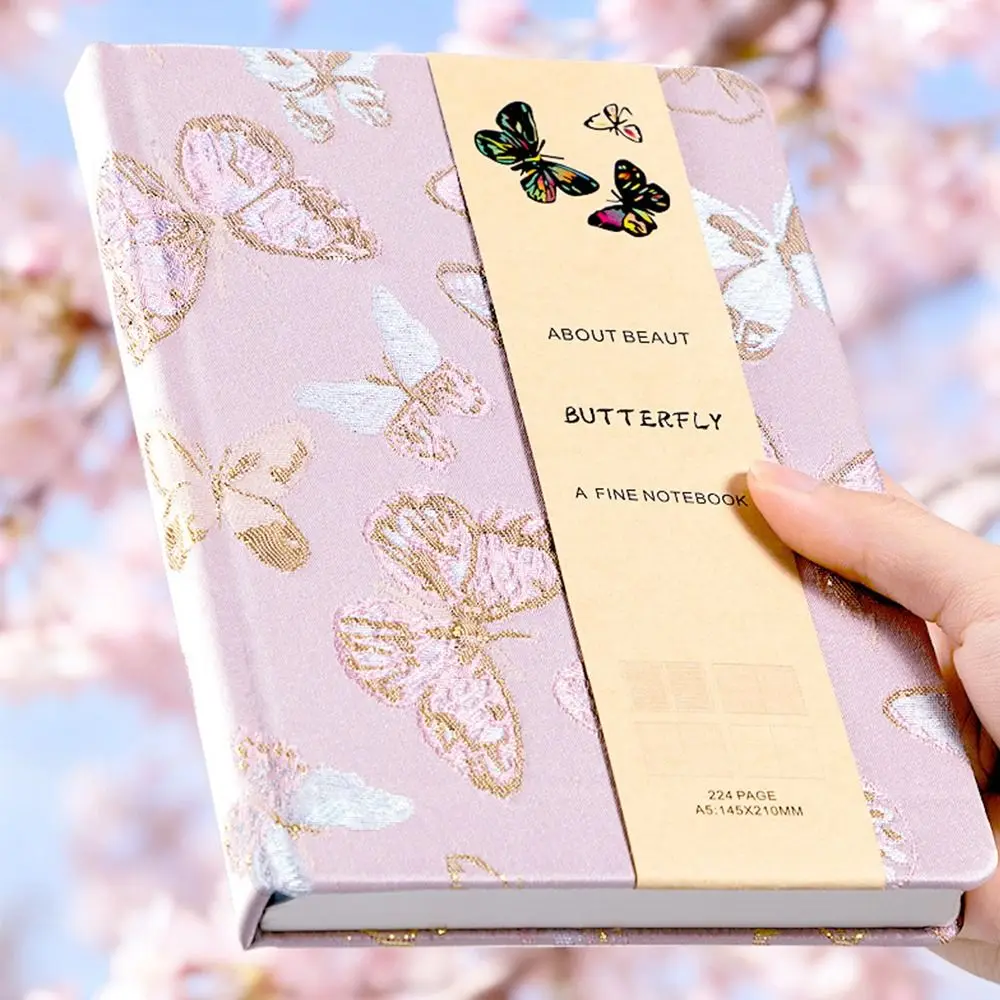 Simple A5 Notebook Embroidery Butterfly Hard Cover Planner 4-in-1 Inner Pages Junk Journal Business Office