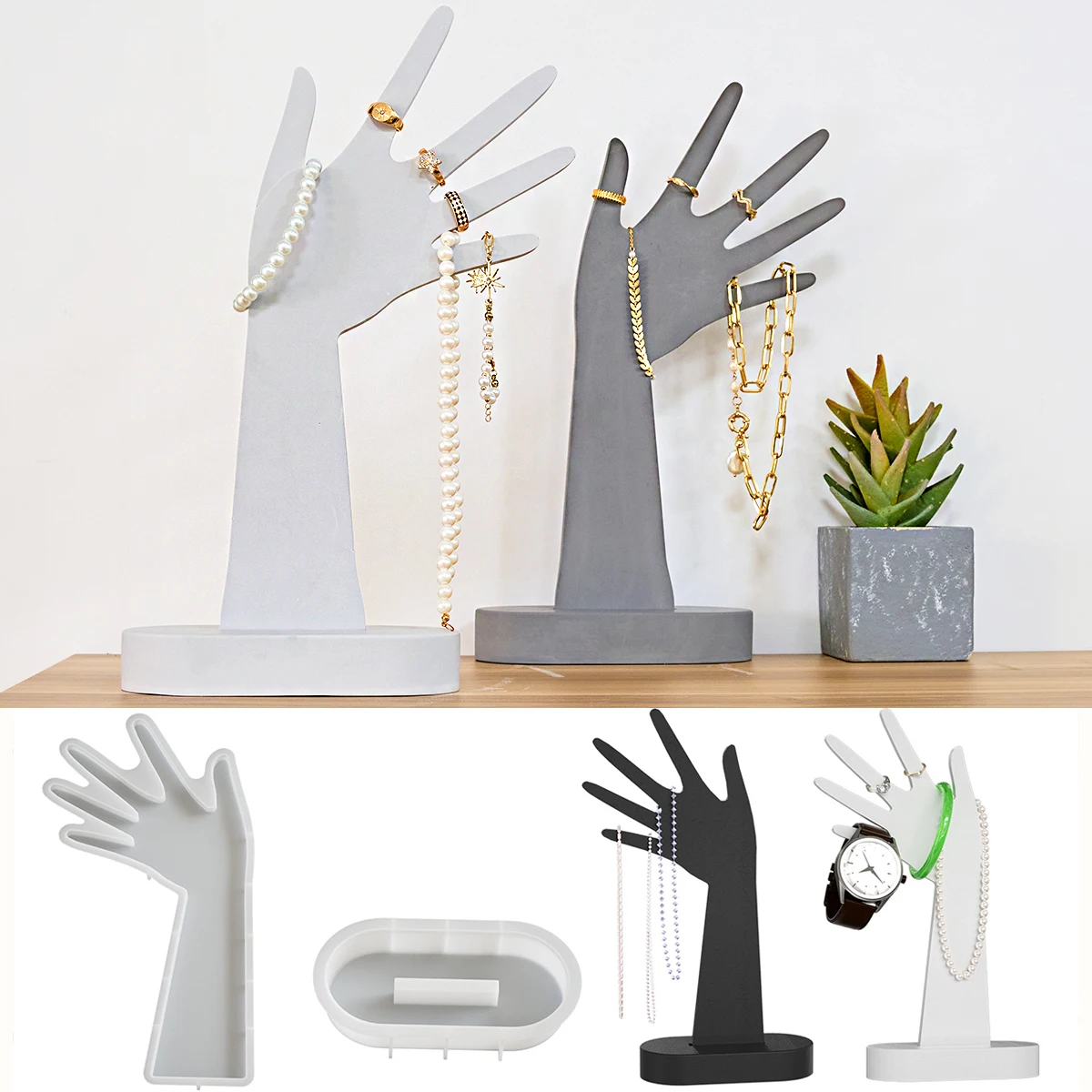 Hand Shape Jewelry Storage Rack Silicone Mold DIY Ring Necklace Bracelet Watch Holder Stand Gypsum Display Table Making Tools