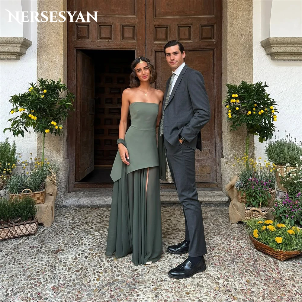 

Nersesyan Olive Green Elegant Prom Dresses Off Shoulder Side Slit Formal Evening Party Gowns 2025 vestidos para mujer Customized