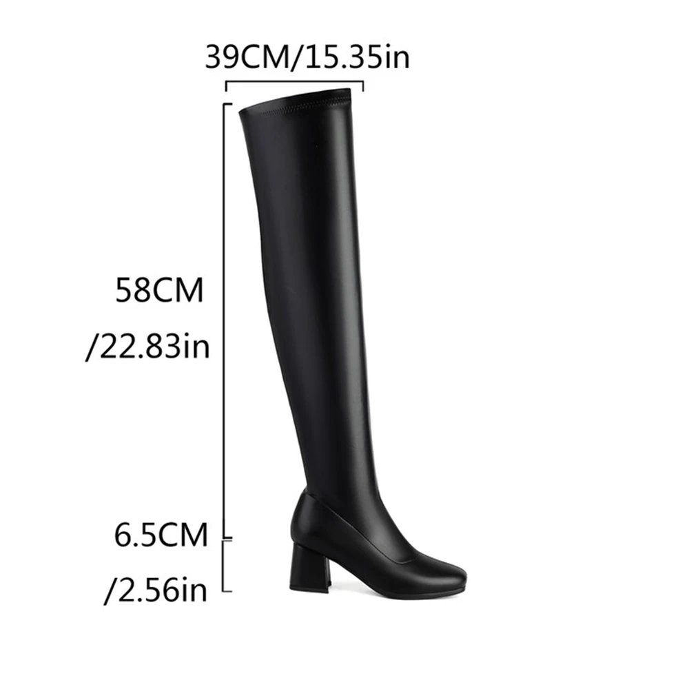 Women Over‑Knee Tall Boots 6.5cm Block Heel Side Zipper Fashion Boots 34‑48 Black Gold White Silver Brown K14 view 2