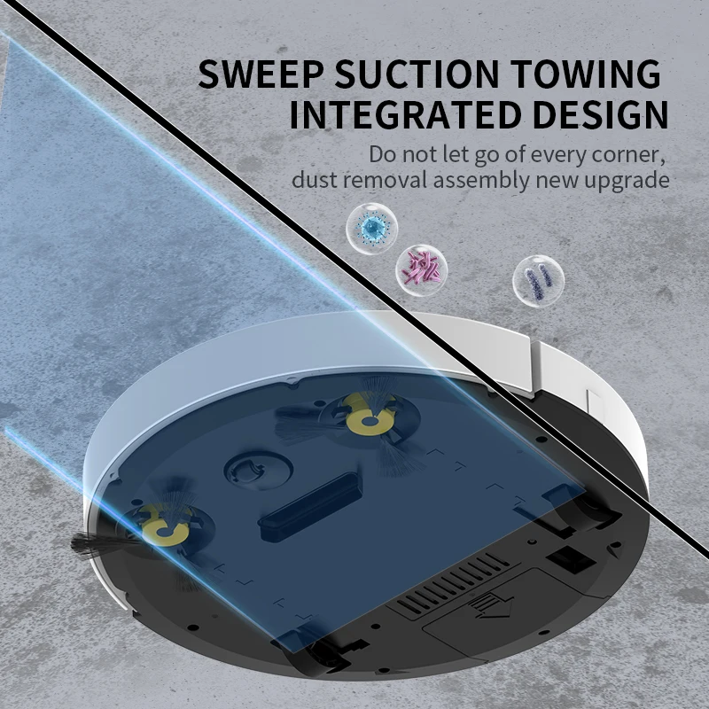 Heim intelligente Kehrmaschine Vollautomatischer Staubsauger Kleiner Reinigungsmopp APP Fernsteuerung Planungsroute 2000mAh Lithiumbatterie USB-Netzkabel aufladen