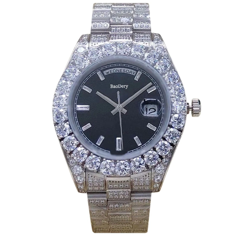 Fashionable 43mm men's automatic watch, diamond watch with mechanical movement and calendar window, best gifts for men