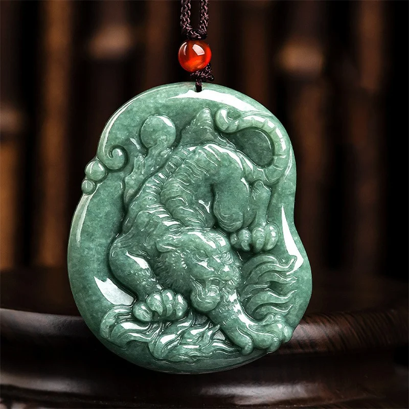 

Mai Chuang/ Natural Jade Zodiac Tiger Emerald Necklace Pendant Fashion Elegant Personality Charm Jewelry Men Women Couple Gift