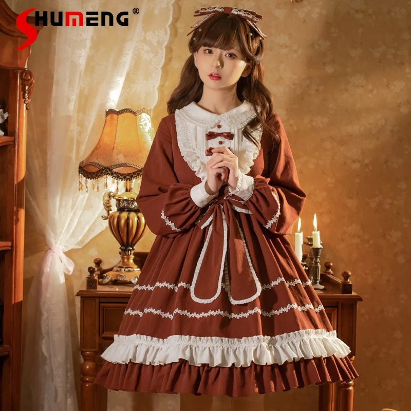 

Original Cla Princess Tea Party Lolita Dress OP Autumn Girls Sweet Bow High Waist Slim Long Sleeve Dress Birthday Party Dresses