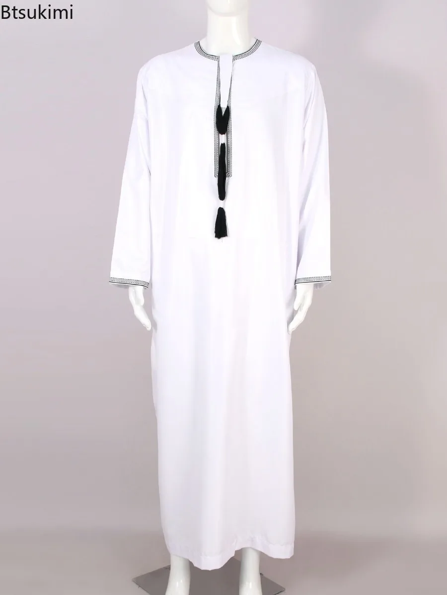 Muslim Fashion Abaya for Men Long Sleeve Dress Robe O-neck Embroidery Men Jubba Thobe Pakistan Arab Islam Clothing Prayer Kaftan