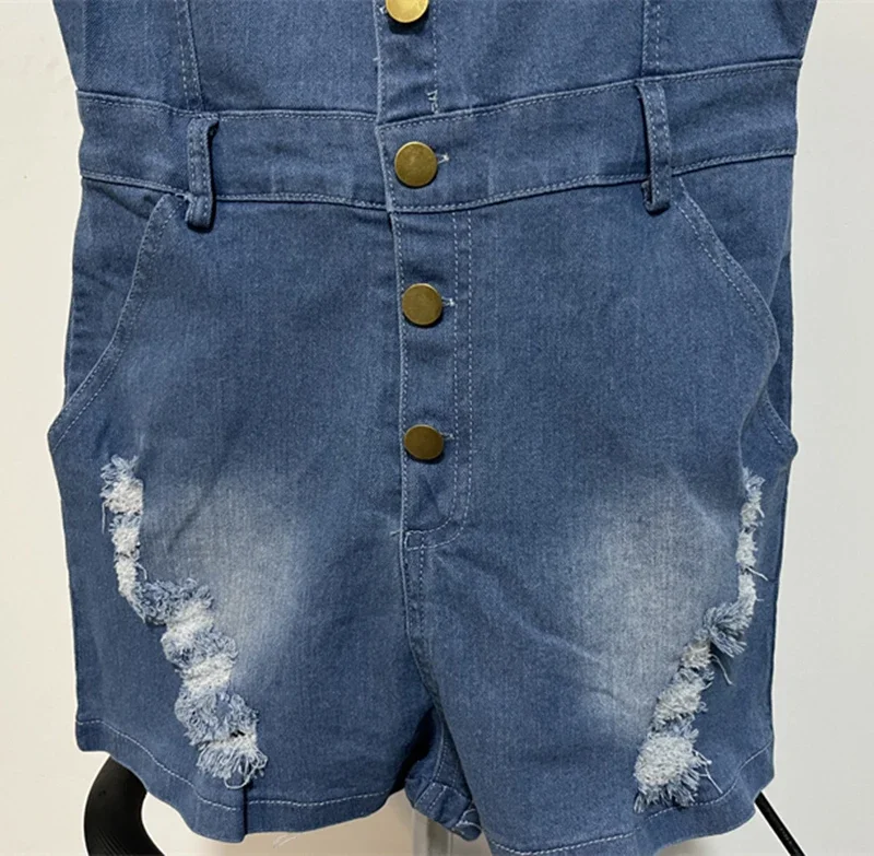 Combishort en jean pour femmes, combinaison en coton, slim, avec col en Denim, 2024