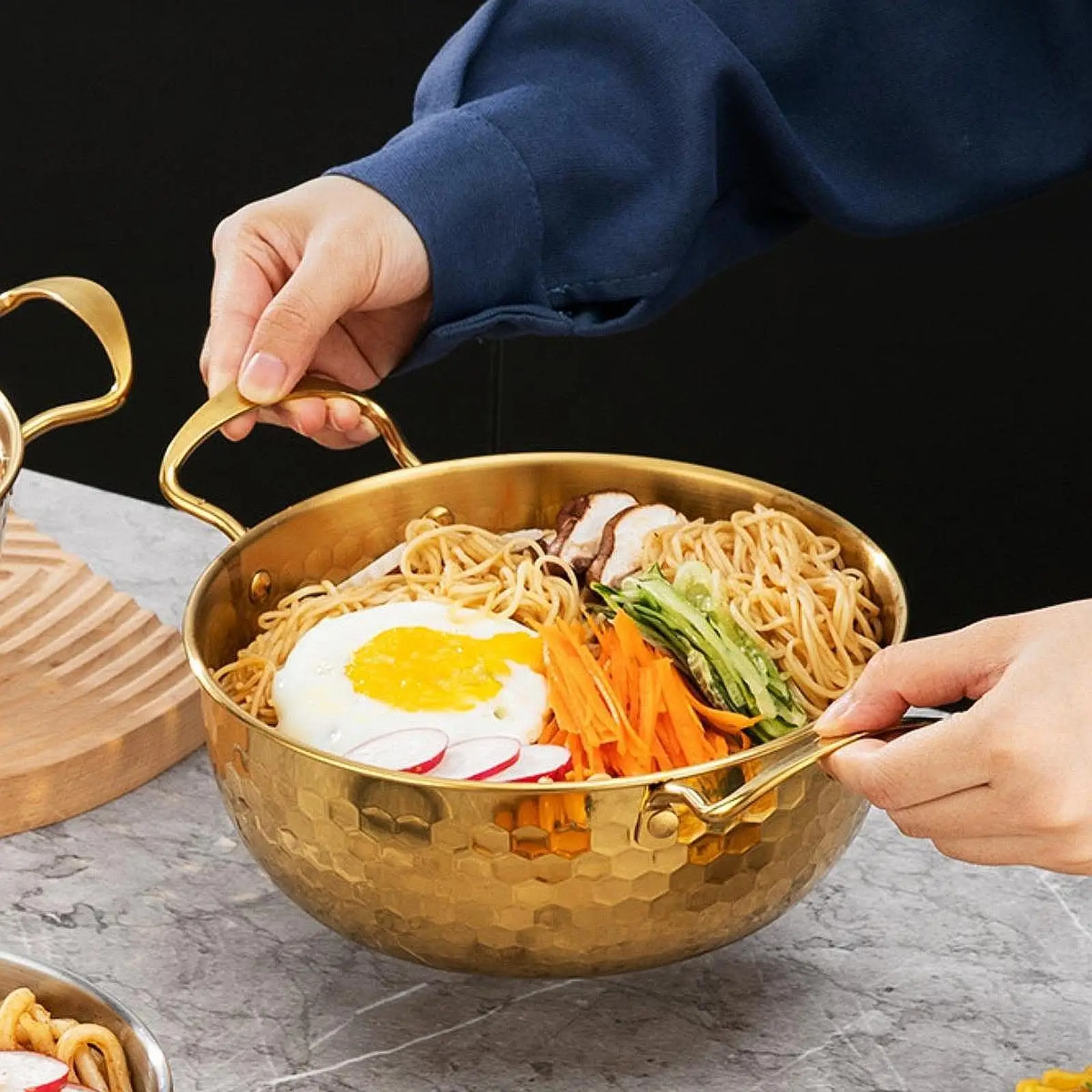 Koreanischer Ramen-Topf, Meeresfrüchte-Topf, Haushalts-Küchengeschirr, Doppelgriff Kimchi-Suppentopf, Koreanischer Instant-Nudel-Topf für Picknick