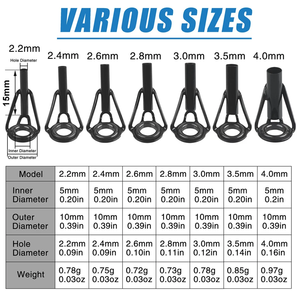 20Pcs Fishing rod guide top tips kit Fishing Pole eye Repair set Stainless steel frame Ceramic Ring fishing tackle 2.2mm-4.0mm - AliExpress 20Pcs Fishing rod guide top tips kit Fishing Pole eye Repair set Stainless steel frame Ceramic Ring fishing tackle 2.2mm-4.0mm - AliExpress