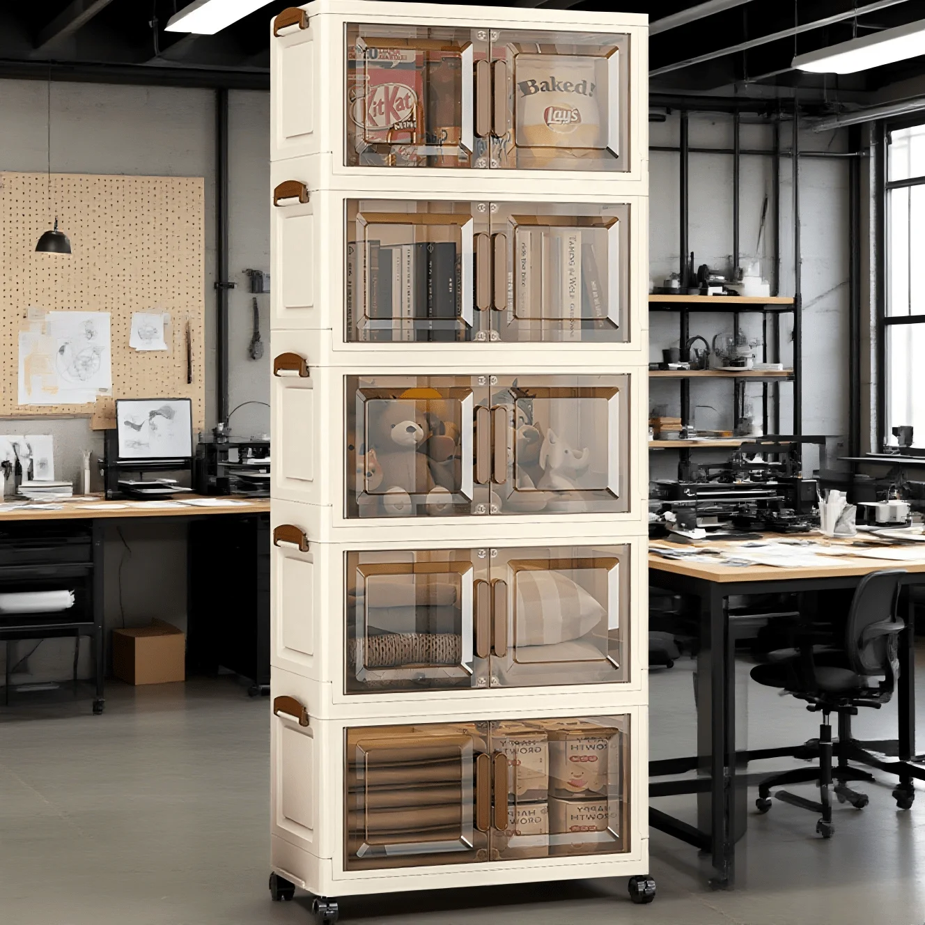 1/2/3/5-lagige Kunststoff-Aufbewahrungsbehälter mit Deckel, breiter, extra großer Aufbewahrungsschrank, zusammenklappbare stapelbare Behälter mit Rädern, Fo