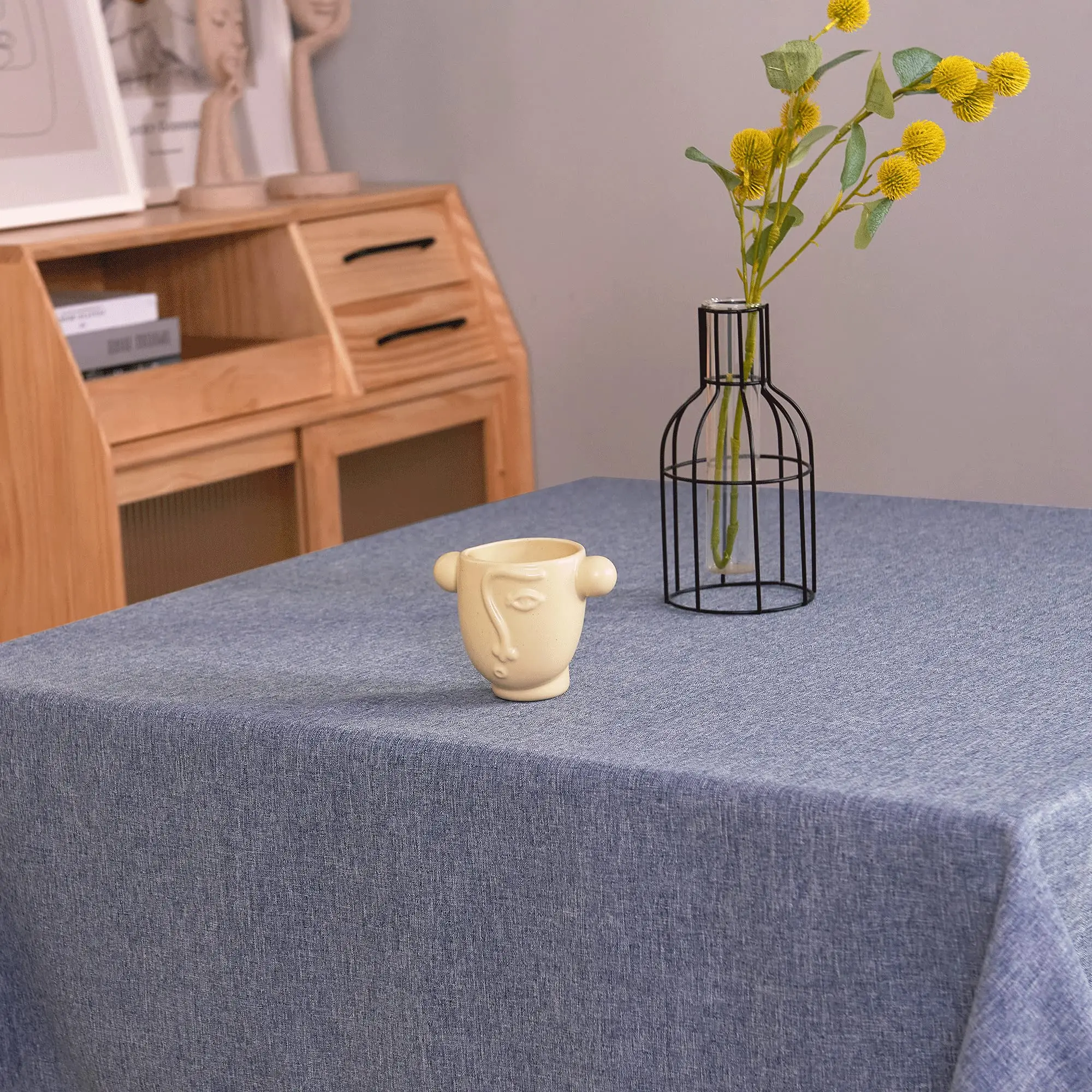 RYB HOME Linen Tablecloth Waterproof  Spillproof Wrinkle Free Thickened Oblong Table Cover Indoor Outdoor Decoration