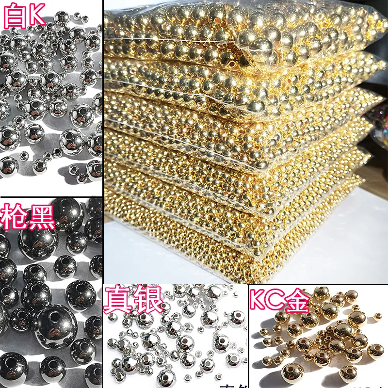 500 Gram 3/4/5/6/8/10/14/16MM Smooth Round Ball Charms Spacer Beads For Craft Needlework Jewelry Silver Gold Color