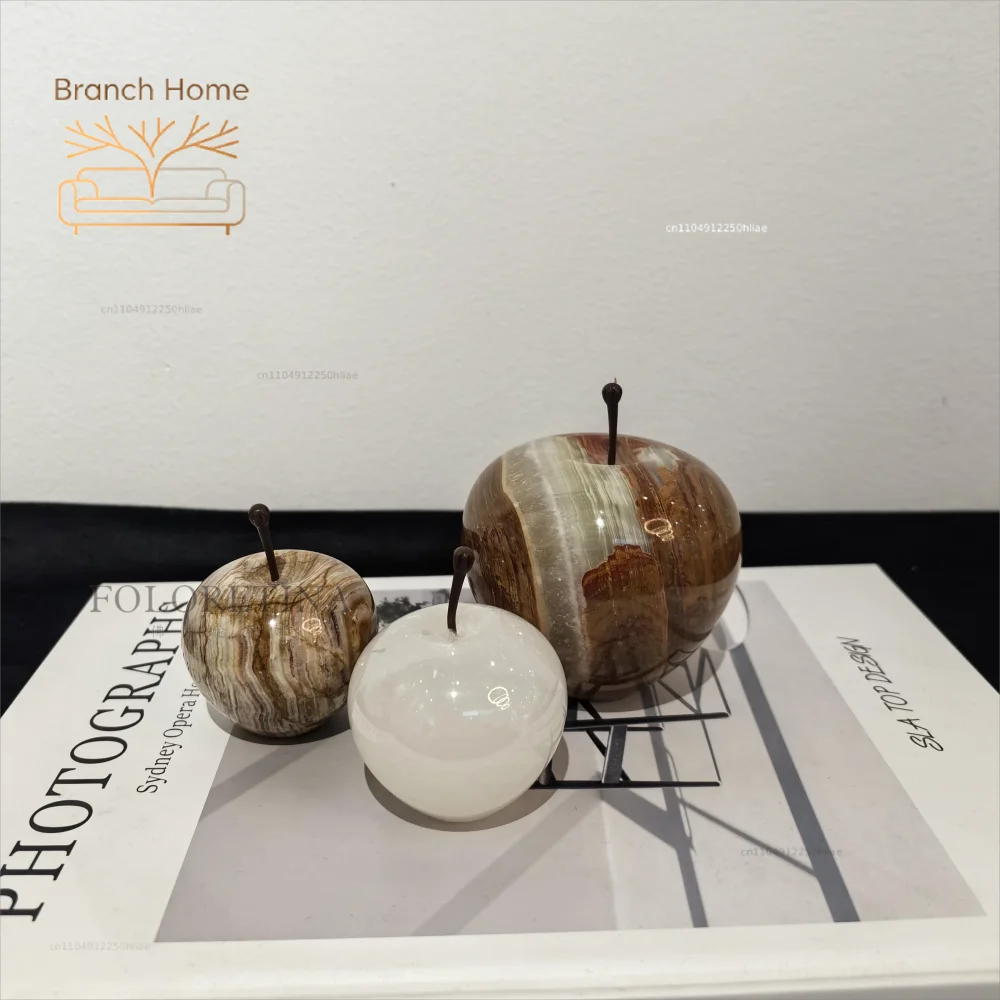 Modern light luxury simple Afghan jade stone apple decorative ornament model room fruit jade high-end decoration