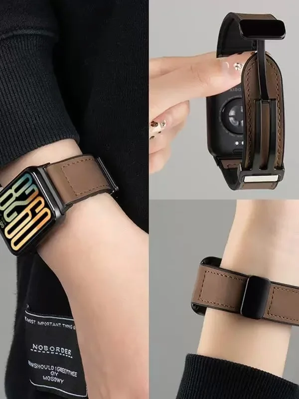Silikon- und Lederarmband für Xiaomi MiBand 8 Pro-9 Pro Smartwatch, magnetisches Schnallenarmband für Redmi Watch 4-5-6, Gürtelzubehör