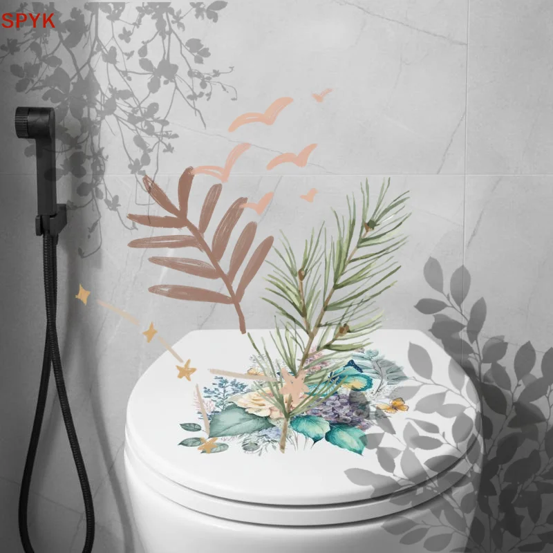 Waterproof Floral Butterfly Toilet: Sticker Self Adhesive Removable Vivid Print Bathroom Lid