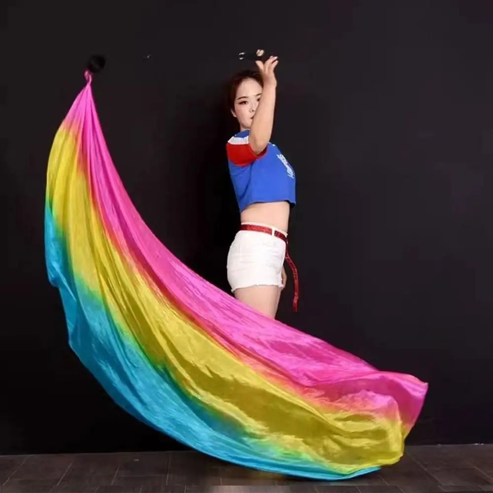 Palline di danza del ventre regolabili velo di seta imitazione seta accessori per danza del ventre arcobaleno per thailandia/India/sfere a catena araba