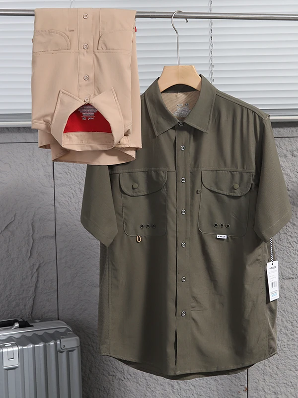 Waterproof Breathable Quick Dry Lightweight Men's Outdoor Short Sleeve Shirt Resistant Polyester Fiber Ammonia Fiber Flip Collar