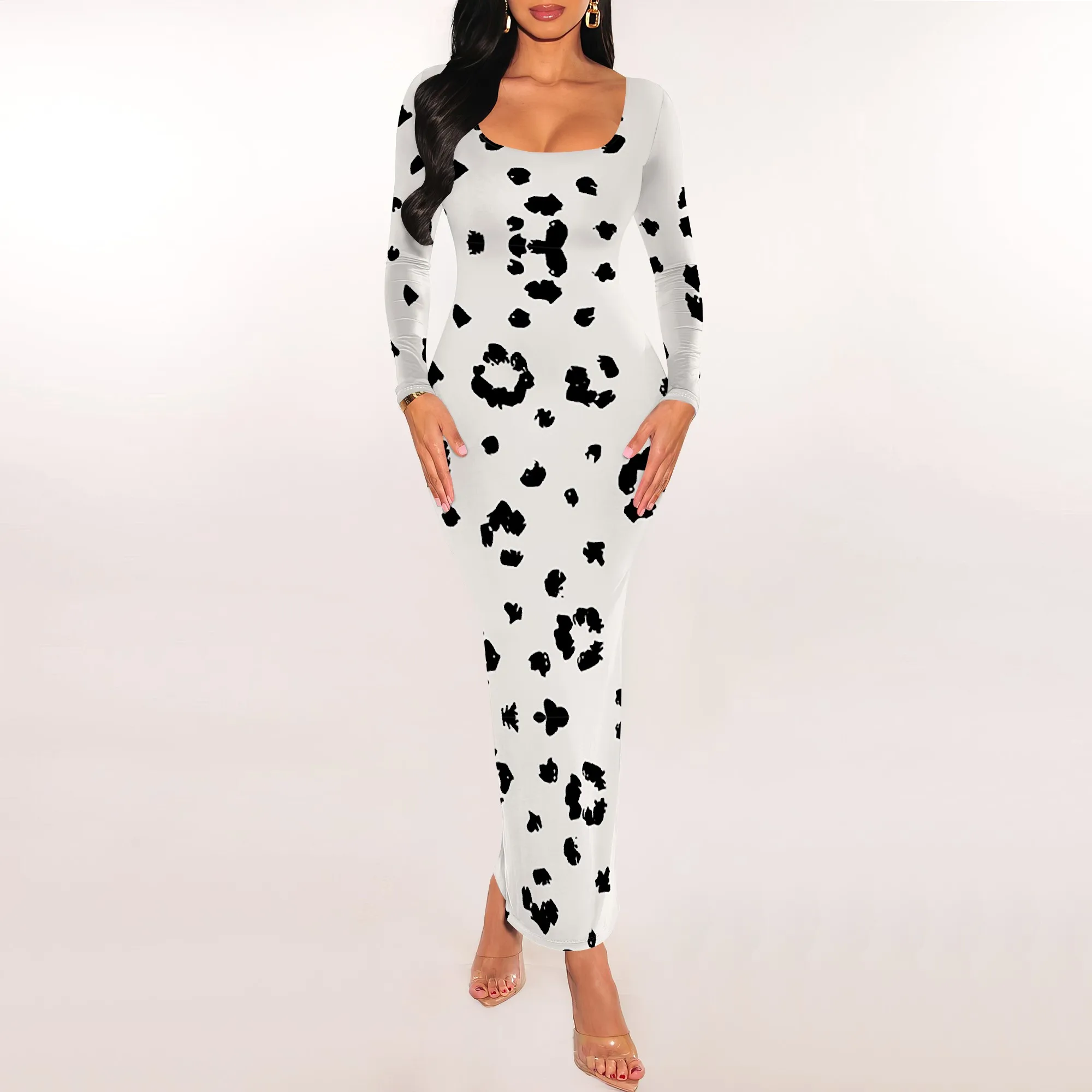 

Women's Floral Patchwork Maxi Dress Long Sleeve Multicolor Party Evening