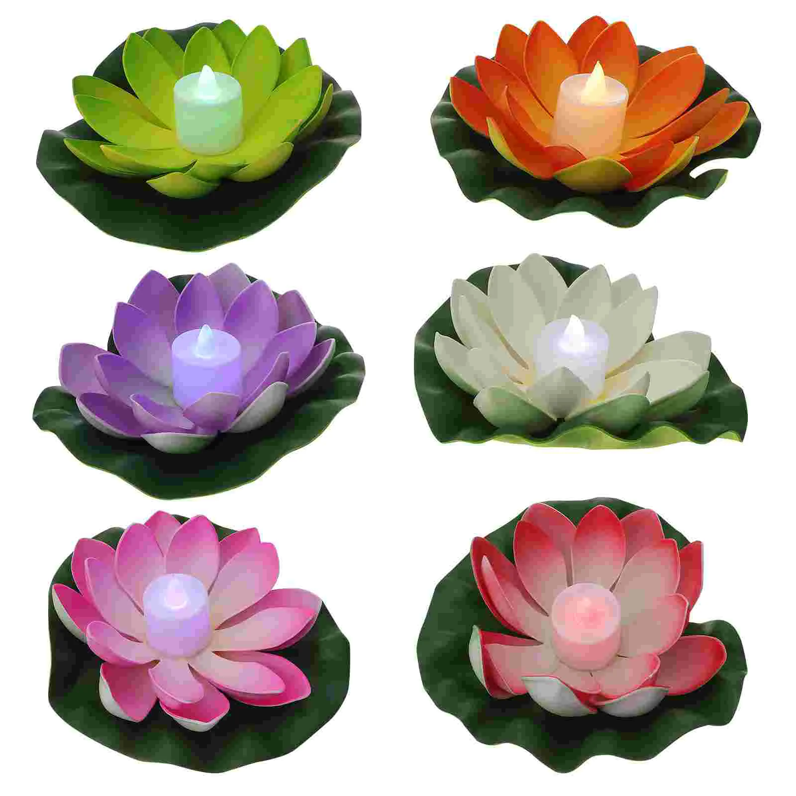 

6 Pcs Lotus Lamp Leaf Lantern Light up Flower Eva Floating Flameless Tea Lights