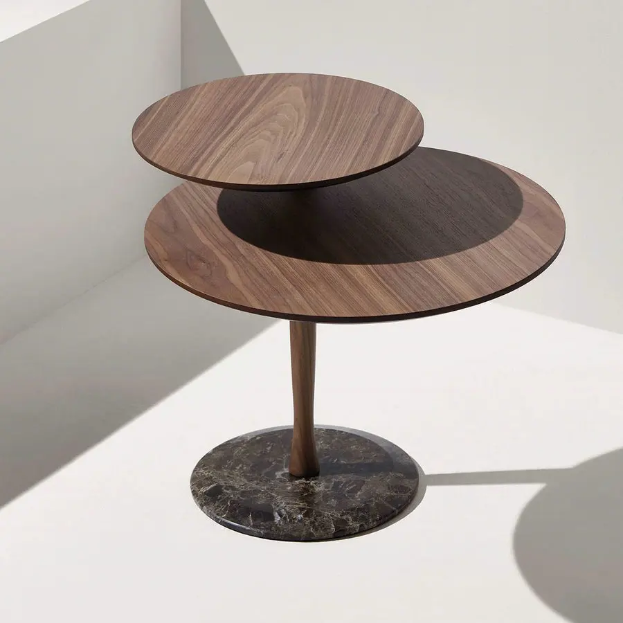 ✗X  Furniture High End Walnut Wooden Side Table Balcony Emperador Marble Coffee Table Small Round Tea Table for Living Room&