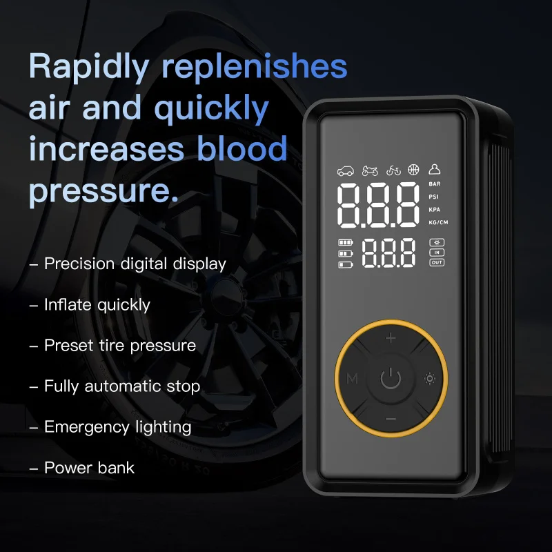 Smart Wireless Tire Inflator Dual-Screen Digital Display Portable High Pressure Electric Car Air Pump Rechargeable Air Compresso