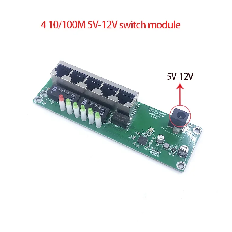 Ethernet Network Ethernet Switch, entrada de energia industrial, temperatura-40 a 75 ℃, 5 portas, 10 m, 100m, 5V, 12V