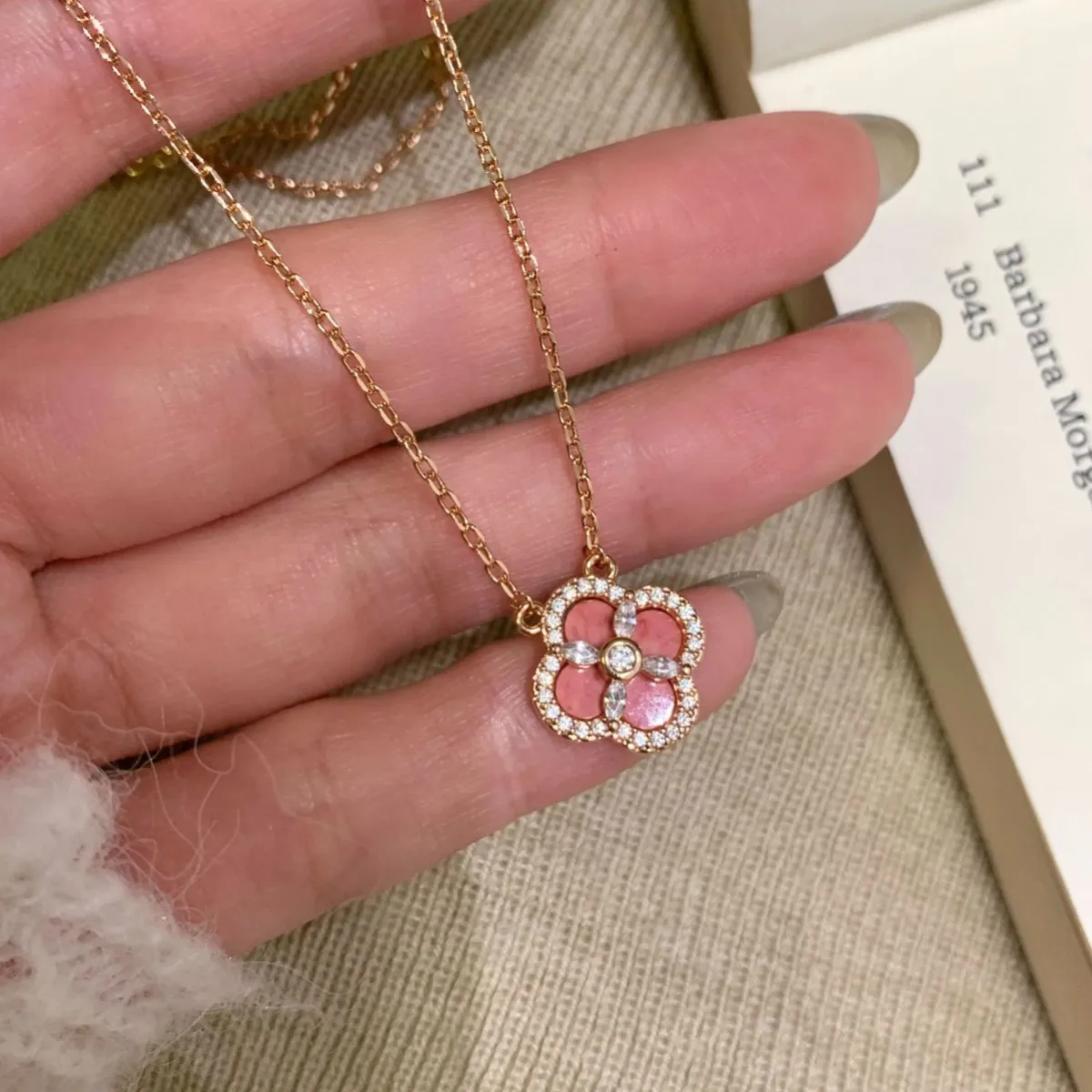 2026 Fashion Sparkling Diamond Powder Clover Necklace Women's Dopamine Jewelry Gift