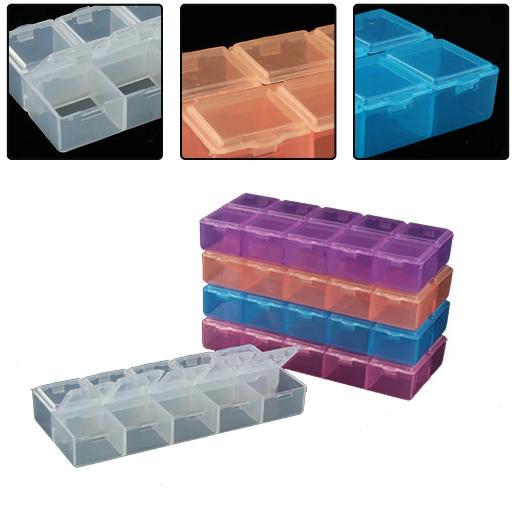 Compartment Storage Box Earring Holder Jewelry Nail Rings Screw Organizer Plastic Rectangle Transparent 10 Grids