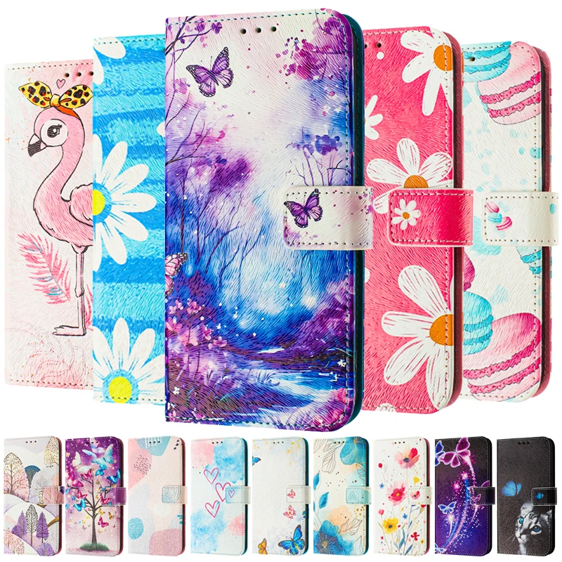 15 Leather Phone Case For Xiaomi Mi 15 14 Ultra 14T 13 Lite 13T Pro 5G Flip Cover Wallet Magnetic Painted Cases Cat Flower Bear