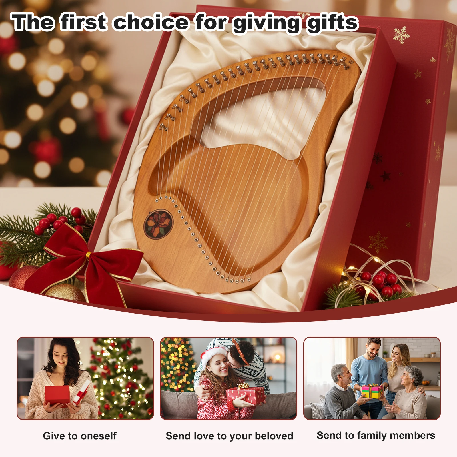 

Портативная арфа из массива красного дерева, комплект запасных струн, деревянная лира-арфа с сумкой для переноски, подходит для начинающих и любителей музыки.