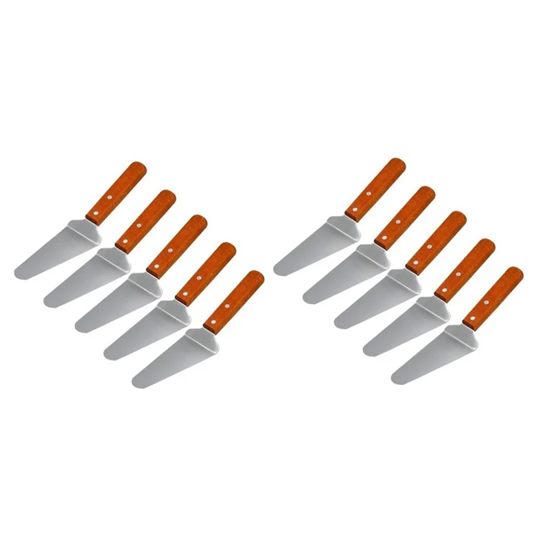 CHCH 10Pcs Pie Server Cake Support Transmission Triangle Shovel Spatula Wooden Handle Shovel Stainless Steel For Pizza