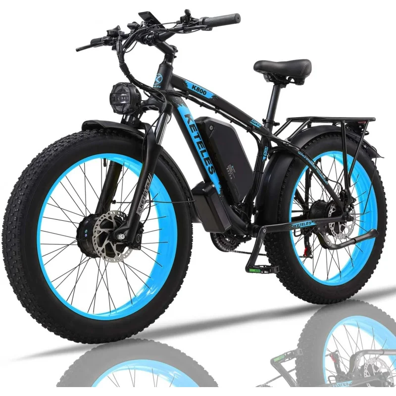 Keteles electric bike for adults, 2000W Dual Motor 26 inch fat tire mountain ebike, 33 mph 23ah 48V battery bicycle 21 speed Ele