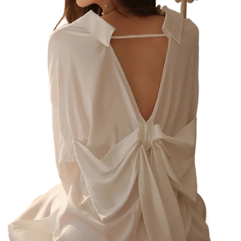 

Fat Sister Pajamas Shirt Loungewear Women's Spring Summer Long Sleeves Sexy Loose Nightdress High Quality High Appearance Level
