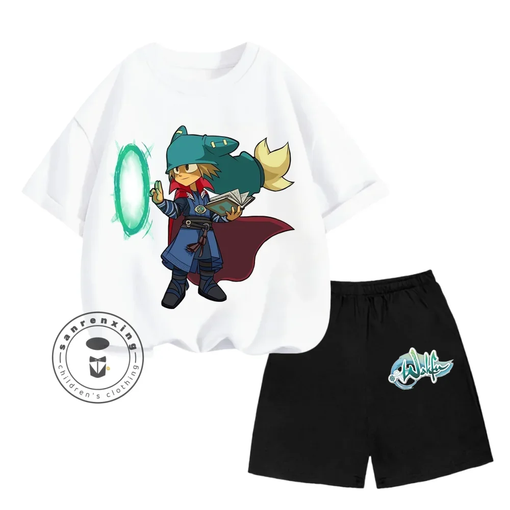 Summer Two-piece Set Designed for Children Wakfu Animated Cartoon Character Print Design O-neck Delicate Short Sleeves +shorts