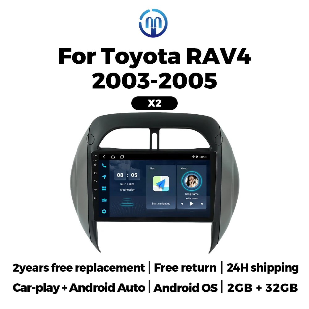 Navifly Wireless Carplay Android Auto Car Stereo For Toyota RAV4 2003-2005 Android Car Radio BT ADAS DVR FM Radio GPS Navigation