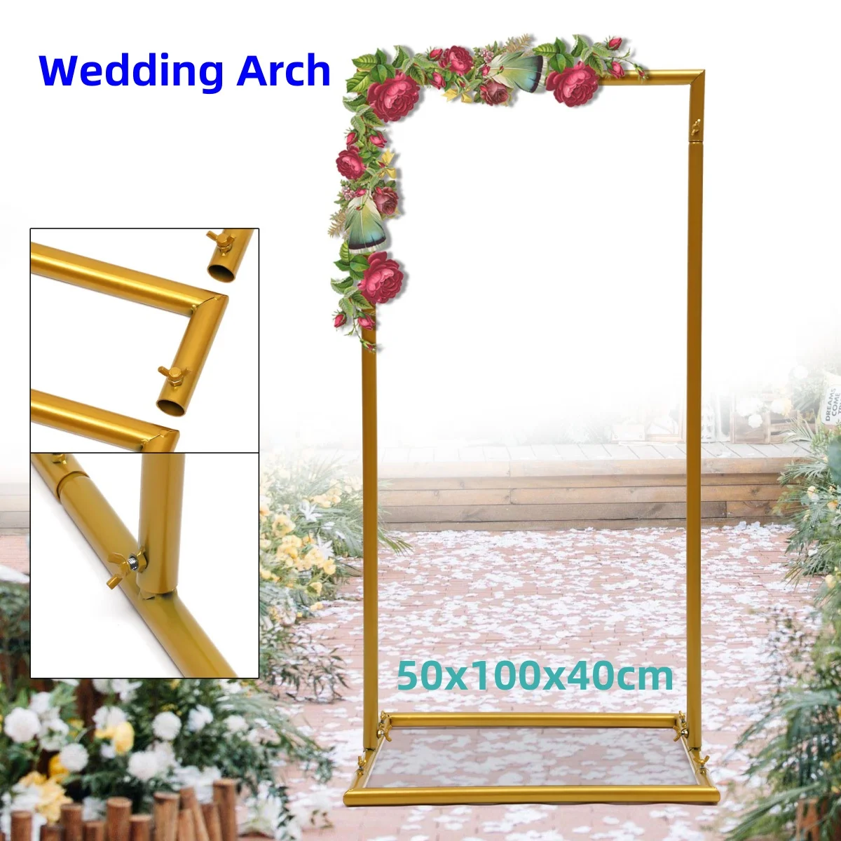 

50x100x40cm Wedding Arch Metal Backdrop Stand Flower Stand Background For Birthday Party Garden Outdoor Indoor Decoration Gold