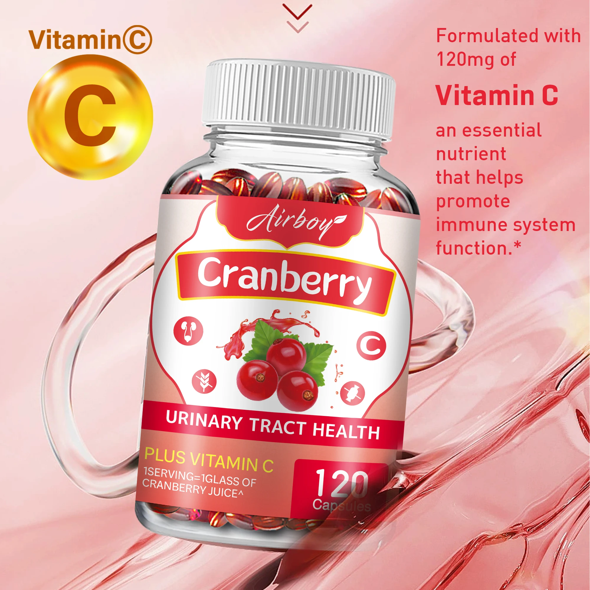 Cranberry - Supports Urinary and Immune Health, Bladder Control and Promotes Healthy Kidney Function