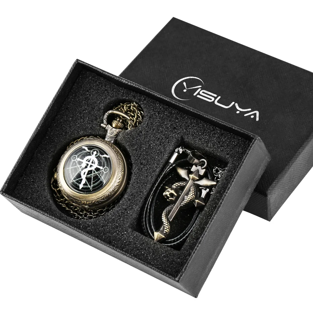 Fullmetal Alchemist Silber/Bronze Taschenuhr Anhänger herren Quarz Taschenuhr Japan Anime Halskette Uhr Hohe Grade Geschenke set