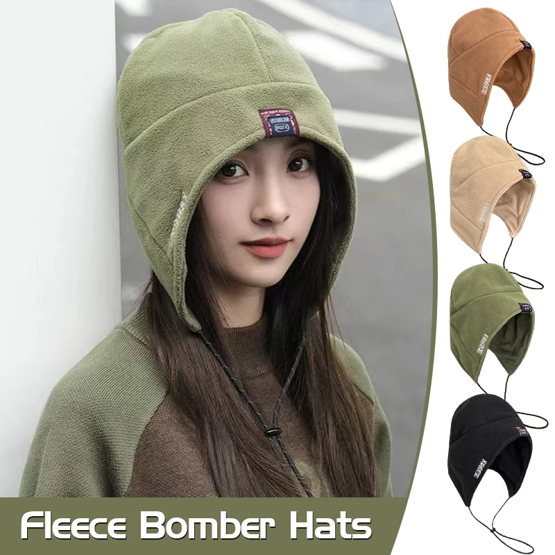 

Fashion Casual Windproof Bomber Hat with Adjustable Ear Protection Thermal Fleece Lining Fur Trim for Autumn Winter