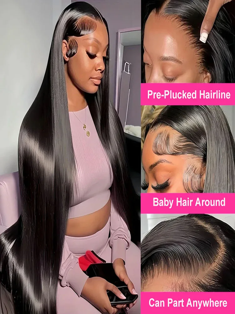 Glueless Straight HD Lace Frontal Peruca, Clipe de Cabelo Humano, Pronto para vestir, Peruca Frontal 7x5, Densidade 180